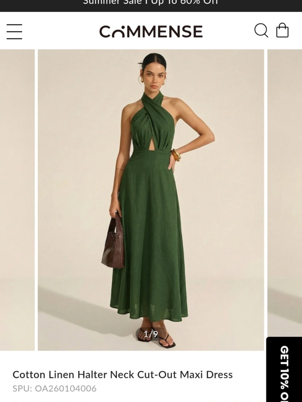 Tags On Commense XL Olive Green Halter Maxi Dress